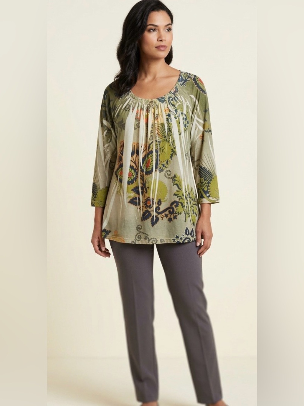 Mirror Image green long sleeve floral blouse XL